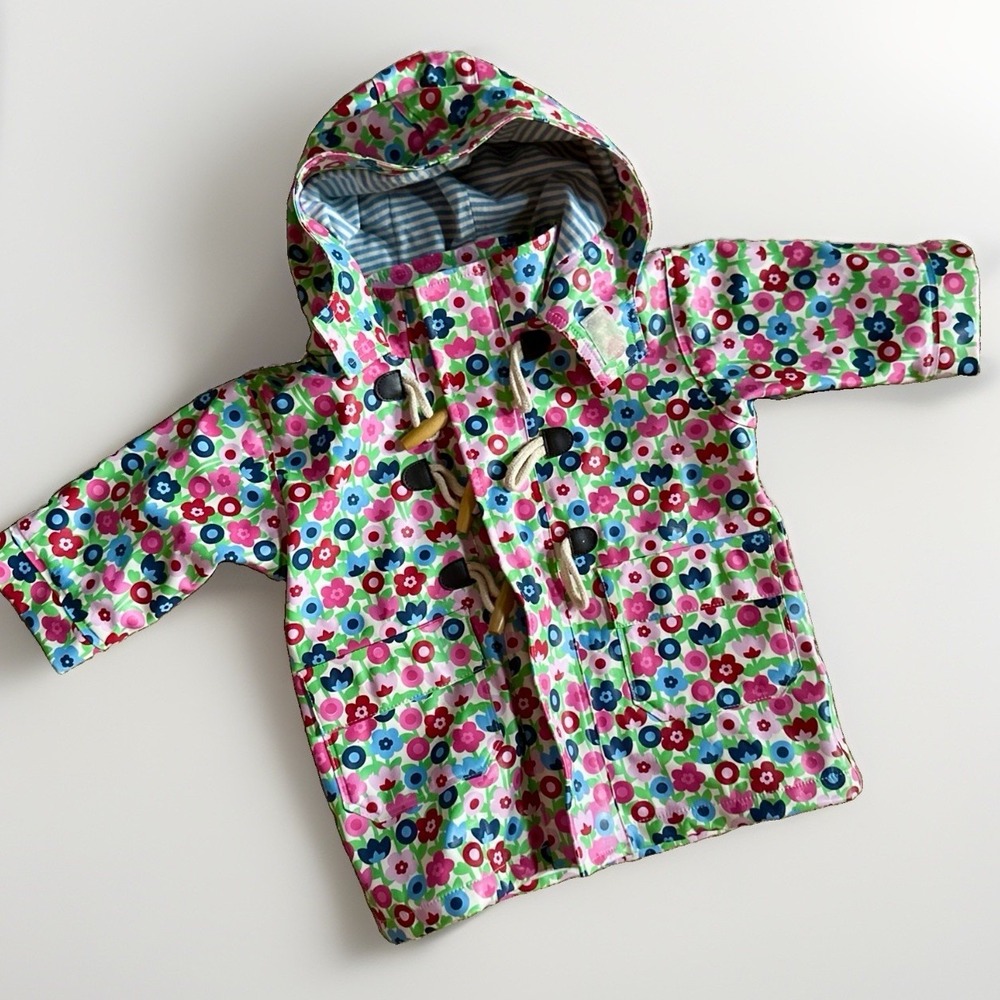 JoJo Maman Bebe Kids Bright Flower Print Waterproof Rain Jacket Coat 6-12 Months